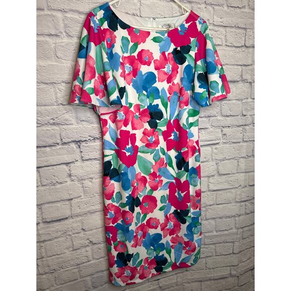 Kasper Bright Multicolor Floral Midi Dress Short Flutter Sleeve Zip Up SZ 12 NWT - Picture 2 of 6